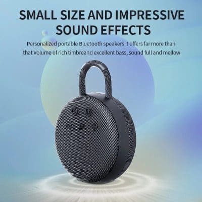 Portable Bluetooth speaker with rich bass, clear sound, compact size, and impressive sound effects for on-the-go listening and outdoor activities.