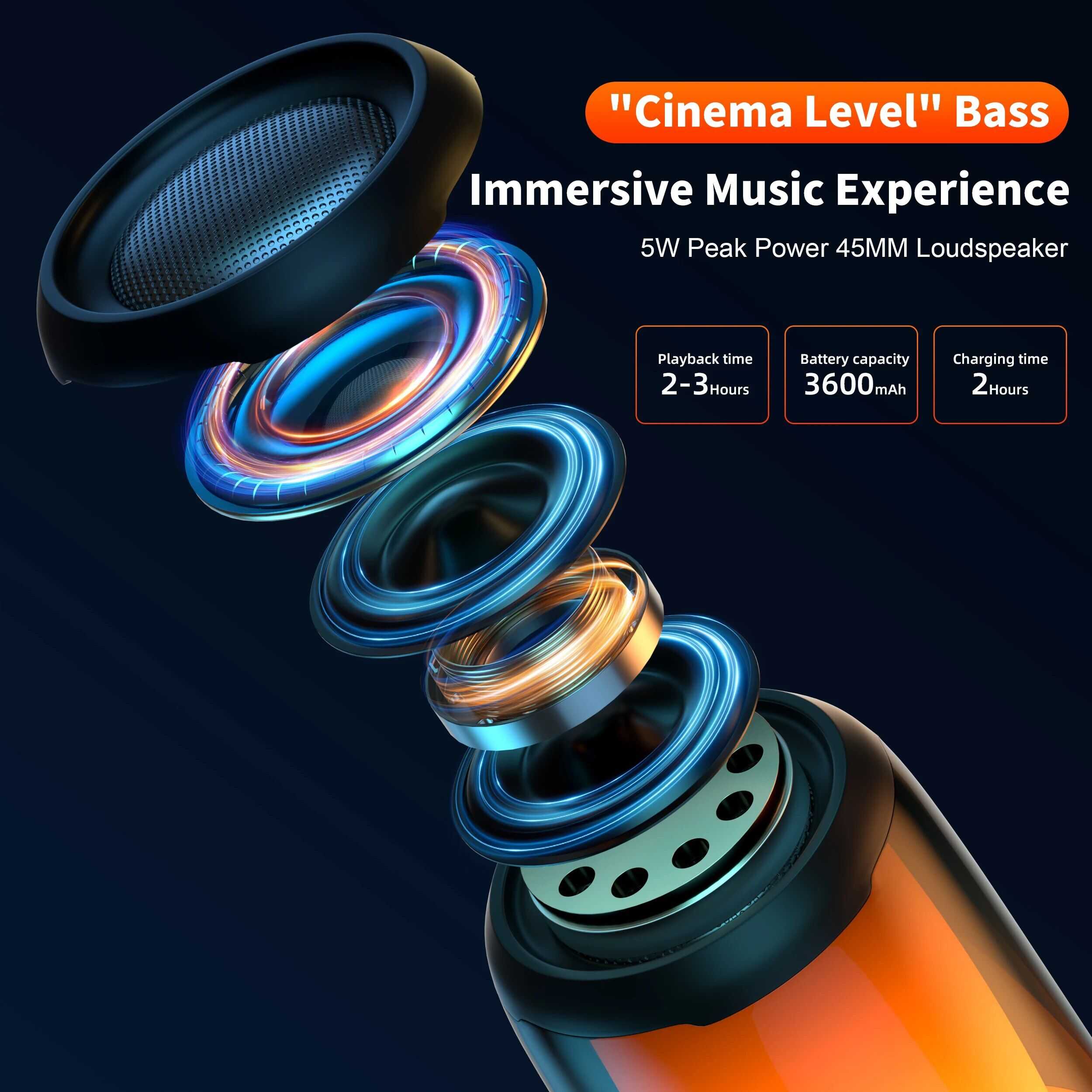 High-quality wireless Bluetooth earbuds with immersive sound and "Cinema Level" Bass, ideal for music lovers and tech enthusiasts.