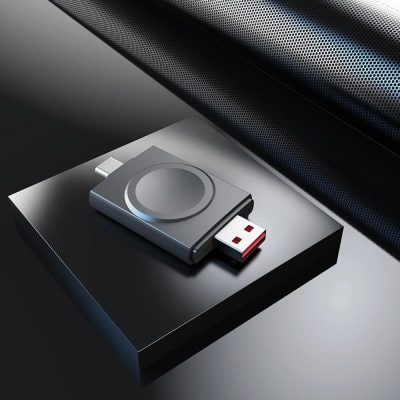 Modern wireless USB storage device suitable for seamless data sharing and backups, highlighting innovative technology.