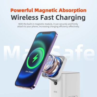 High-efficiency magnetic wireless fast charging for smartphones, compatible with various devices, ensuring quick, secure power-up with built-in magnetic module.