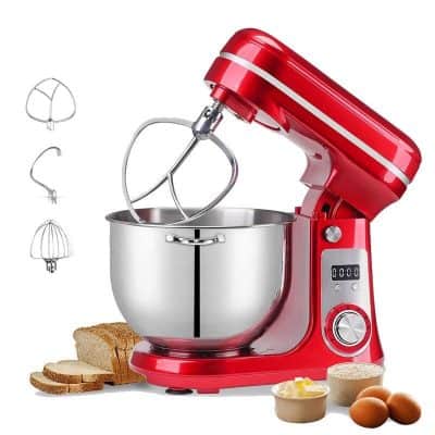 High-quality red stand mixer for baking, kneading, and mixing ingredients at Monalisa Store. Perfect for home chefs and professional bakers seeking reliable kitchen appliances.