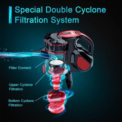 High-performance cyclone filtration system for efficient cleaning. Features upper and bottom cyclone filters with a durable filter element for optimal dust and debris removal.