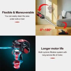 Flexible 0-180° to clean under furniture.