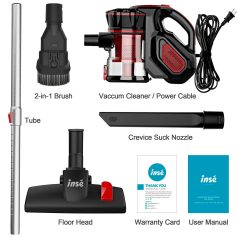 High-quality vacuum cleaner with brush, tube, crevice nozzle, and floor head for efficient cleaning. Includes power cable, warranty card, and user manual for optimal use.