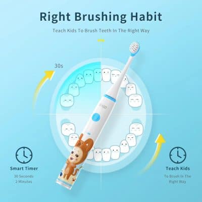 Bright, colorful toothbrush designed for children, featuring a cartoon bear handle and soft bristles for gentle cleaning. Ideal for teaching kids proper oral hygiene habits with fun and effective brushing.