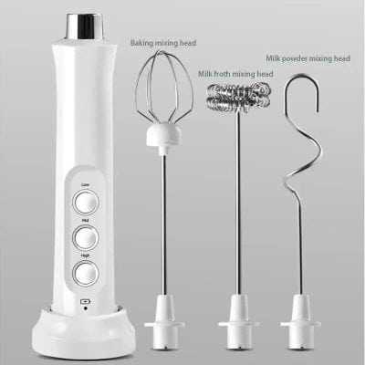 Stainless steel milk frother whisk with adjustable speed settings for barista-quality drinks. Easy to use, compact, and perfect for homemade coffee, cappuccino, and latte at Monalisa Medical.
