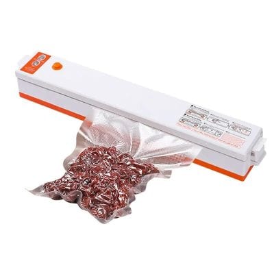Efficient food vacuum sealing machine for fresh preservation. Ideal for storing meats, vegetables, and more to extend shelf life and maintain quality. Compact and easy to use.