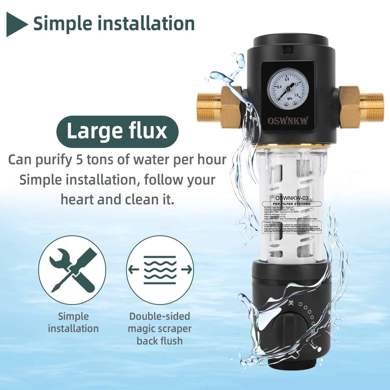 Durable water filter with simple installation for clean water; handles 5 tons per hour. Easy to set up and maintain, ideal for ensuring pure, safe water in residential or commercial settings.
