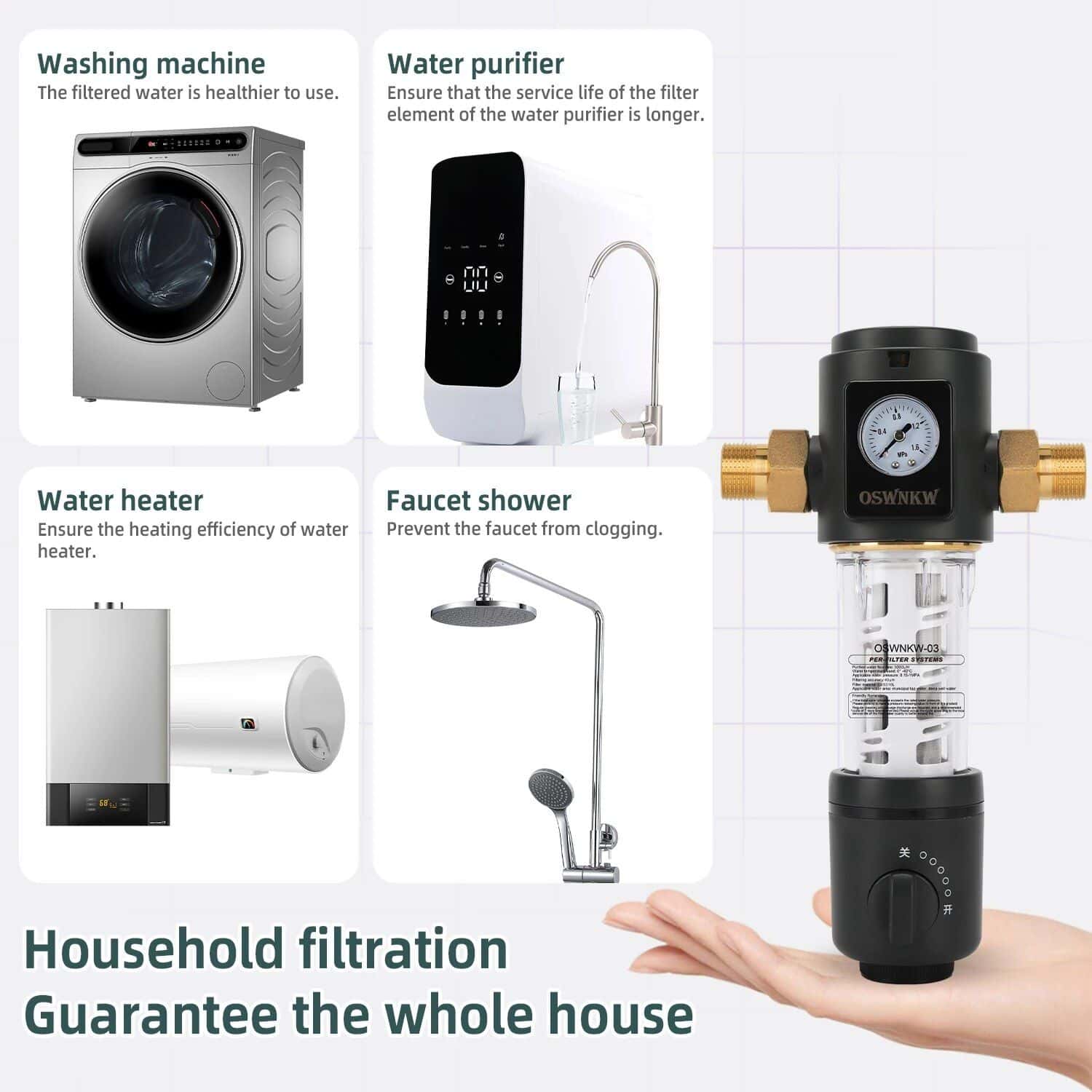 Water purifier for clean drinking water, featuring long-lasting filter service life.