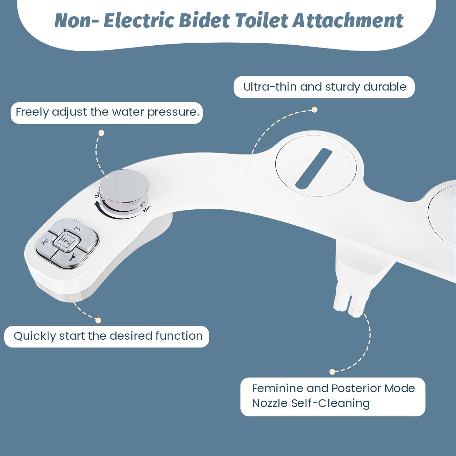 High-quality bidet toilet attachment for enhanced hygiene and comfort. Features adjustable water pressure, easy start functions, and a sleek, durable design for modern bathrooms.