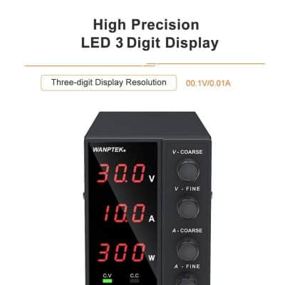 High precision LED 3 digit display for voltage, current, and power measures in opt equipment.