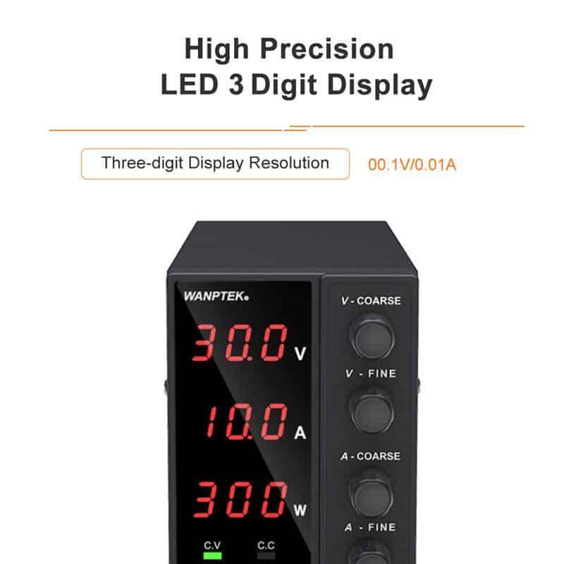 High precision LED 3 digit display for voltage, current, and power measures in opt equipment.