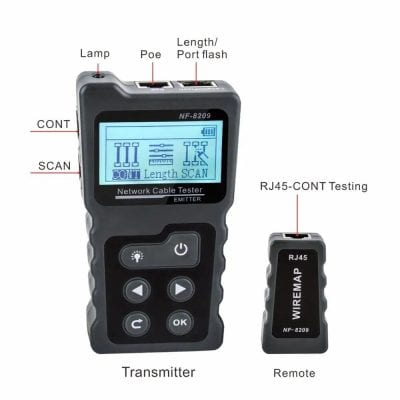 High-quality network cable tester for Ethernet, Cat5, Cat6, and RJ45 connections, ensuring reliable wiring and connectivity for home and professional networking setups.