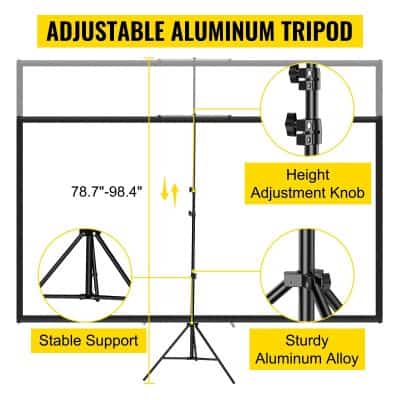 Image of an adjustable aluminum tripod with height range from 78.7 to 98.4 inches, featuring a stable support base and sturdy aluminum alloy construction, ideal for studio and photography lighting setups.