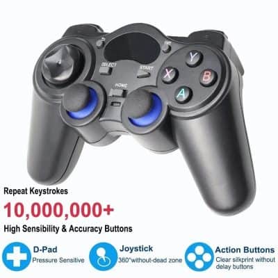 High-sensitivity wireless game controller for PC and console gaming, featuring 10 million+ keystrokes, precision buttons, D-pad, joystick, and action buttons for immersive gameplay.