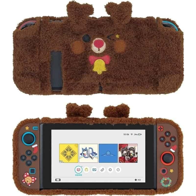 Adorable plush bear-shaped cover for Nintendo Switch with cute bear face, ears, and colorful details, providing extra protection and a fun, cozy look for your gaming console.