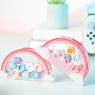 Vibrant contact lens storage case with pastel colors and cloud & star design, ideal for organizing contact lenses, perfect for safe and stylish eye care.