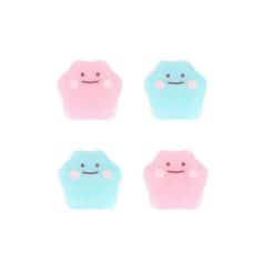 Adorable pink and blue gummy candies with cute smiling faces, perfect for eye-catching product display and branding in the optometry and eyewear store.
