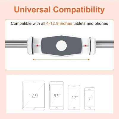 Image shows compatibility with all 4-12.9 inch tablets and phones, featuring adjustable sizing for various device types and sizes, ideal for seamless integration with Monalisa Store's medical and optical products.