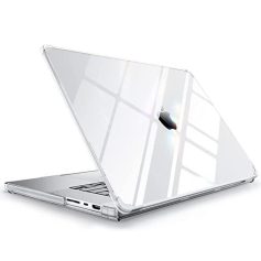Transparent laptop case protecting MacBook from scratches and impacts, ideal for stylish tech accessories. Made with durable materials, perfect for maintaining your device’s pristine look.