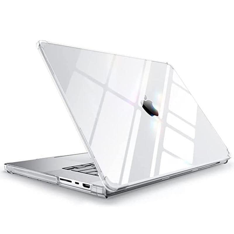 Transparent laptop case protecting MacBook from scratches and impacts, ideal for stylish tech accessories. Made with durable materials, perfect for maintaining your device’s pristine look.
