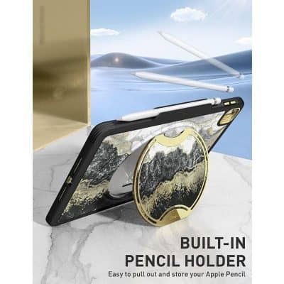 Elegant built-in pencil holder for Apple Pencil, easy to remove and store your stylus with ease. Perfect for on-the-go convenience and desk organization in a sleek design.