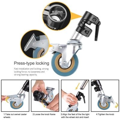 Durable medical caster wheel with press-type locking, ideal for hospital beds, carts, and medical appliances, ensuring safety and stability in healthcare settings.