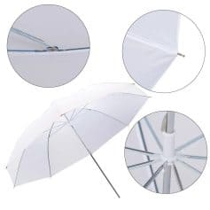 Weatherproof white umbrella for sun and rain protection. Durable design with sturdy metal frame, wind resistance, and easy-open mechanism. Perfect for outdoor activities and rainy days.