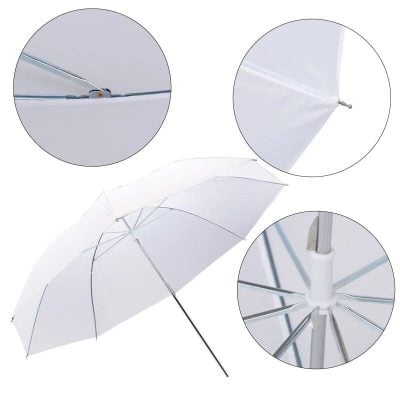Weatherproof white umbrella for sun and rain protection. Durable design with sturdy metal frame, wind resistance, and easy-open mechanism. Perfect for outdoor activities and rainy days.