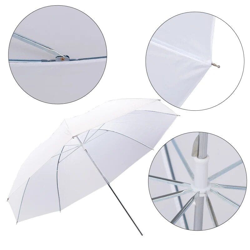Weatherproof white umbrella for sun and rain protection. Durable design with sturdy metal frame, wind resistance, and easy-open mechanism. Perfect for outdoor activities and rainy days.