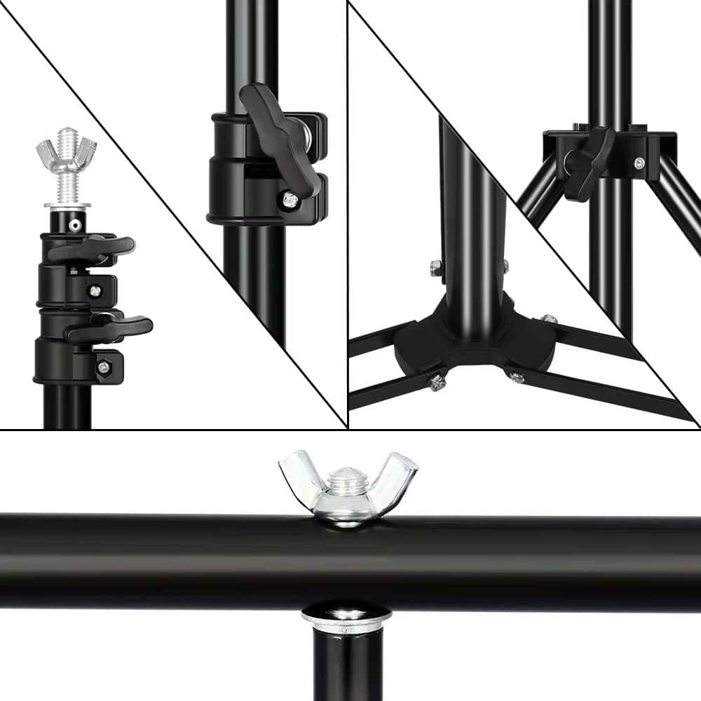 Adjustable tripod stand for photography and lighting setups. Features secure clamps and a sturdy base for reliable support. Perfect for professional photography and studio use.