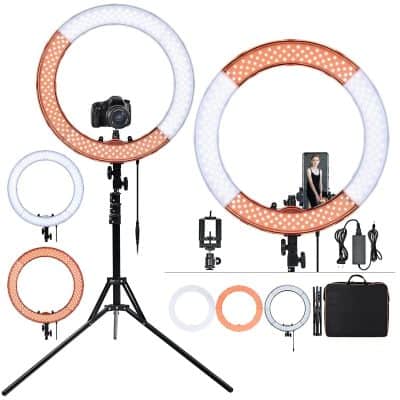 Bright LED ring light for professional photography and video lighting, essential for portrait photography, vlogging, and selfies — perfect for Monalisa Medical store.