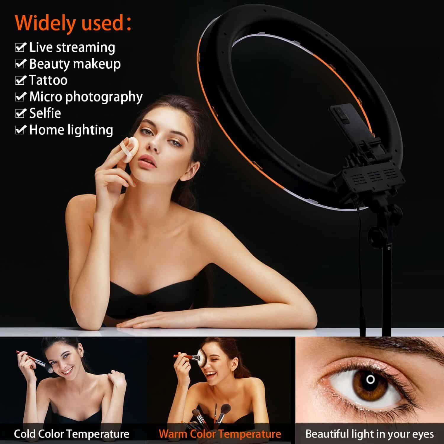 Ring light for beauty, makeup, TikTok, and photography, perfect for selfies, live streaming, and home lighting. Enhance your eye and face makeup with professional-quality illumination.