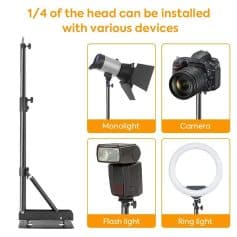 High-quality photography lighting equipment including monolights, ring lights, camera mounts, and flashlights for professional photo shoots and videography.