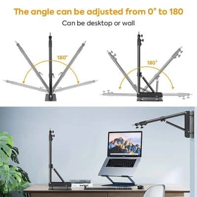 High-quality monitor mount with 360° rotation for flexible viewing angles, suitable for desktop and wall installation to improve ergonomics and workspace organization.