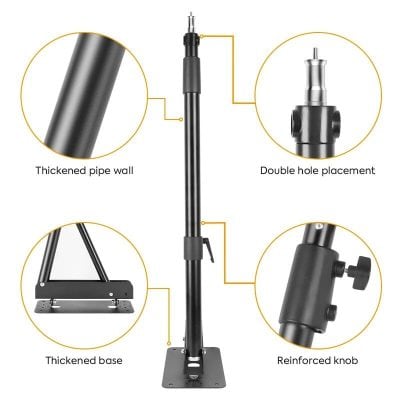 Adjustable industrial pole for safety and stability. Compatible with lifting equipment, featuring reinforced knob and double hole placement for secure installation. Suitable for heavy-duty applications.