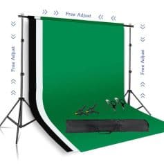 High-quality green screen backdrop for opt photoshoots and virtual consultations, with adjustable support stand and professional lighting accessories for clear, perfect images.
