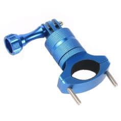 Durable blue metallic laser eyewear holder with adjustable clamp for secure fit, designed for optical and medical laser equipment.
