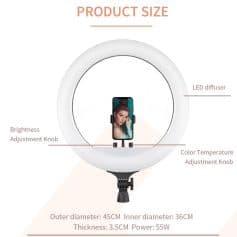 High-quality LED ring light for photography, videos, and beauty tutorials. Adjustable brightness and color temperature, perfect for professional or casual use in makeup and skincare routines.