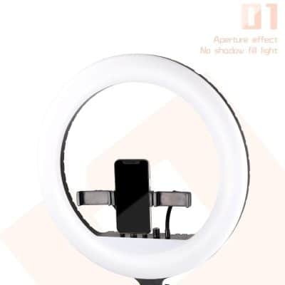 A professional LED ring light with adjustable brightness, perfect for makeup, selfies, and video content creation. Includes smartphone holder for hands-free operation.