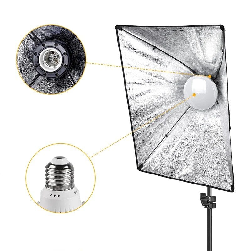 High-quality photography lighting with reflector and LED bulb for professional studio setups. Perfect for portraits, product shoots, and creative photography. Enhance image quality easily.