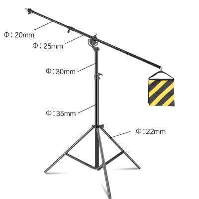 High-quality tripod stand with adjustable boom arm for photography, video production, and studio lighting. Features durable metal construction, flexible positioning, and compatibility with various lighting equipment.