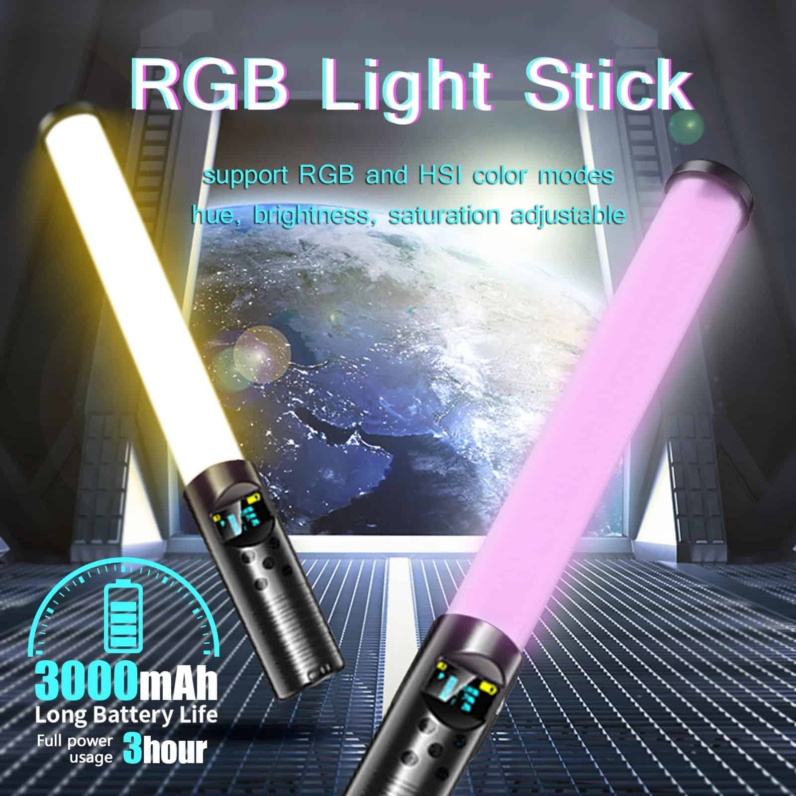 Bright, colorful RGB and HSI light sticks with adjustable hue, brightness, and saturation for eye care and optical examinations.