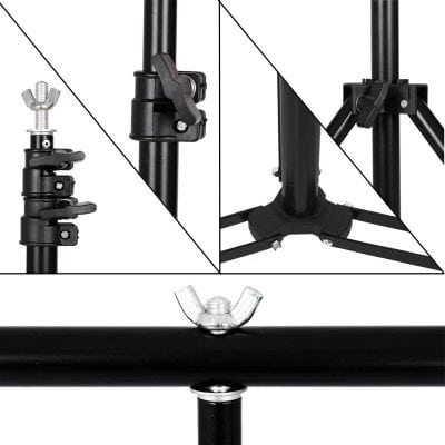 Durable, professional photo studio tripod for flexible lighting setup. Easily adjustable height and secure clamps ensure stability for precise photography and optical work.