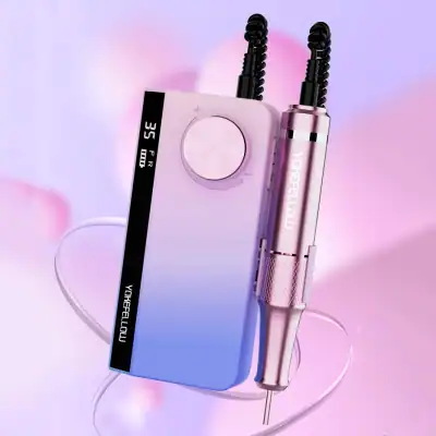 A portable microdermabrasion skincare device with adjustable settings, ideal for facial rejuvenation and skin exfoliation, featuring a sleek pink metallic design and detailed control panel.