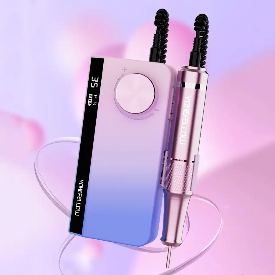 A portable microdermabrasion skincare device with adjustable settings, ideal for facial rejuvenation and skin exfoliation, featuring a sleek pink metallic design and detailed control panel.