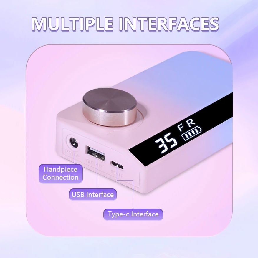 High-tech multi-interface device with USB, Type-C, and handpiece connection for medical and beauty applications. Compact design with digital display, ideal for clinics and aesthetic centers.
