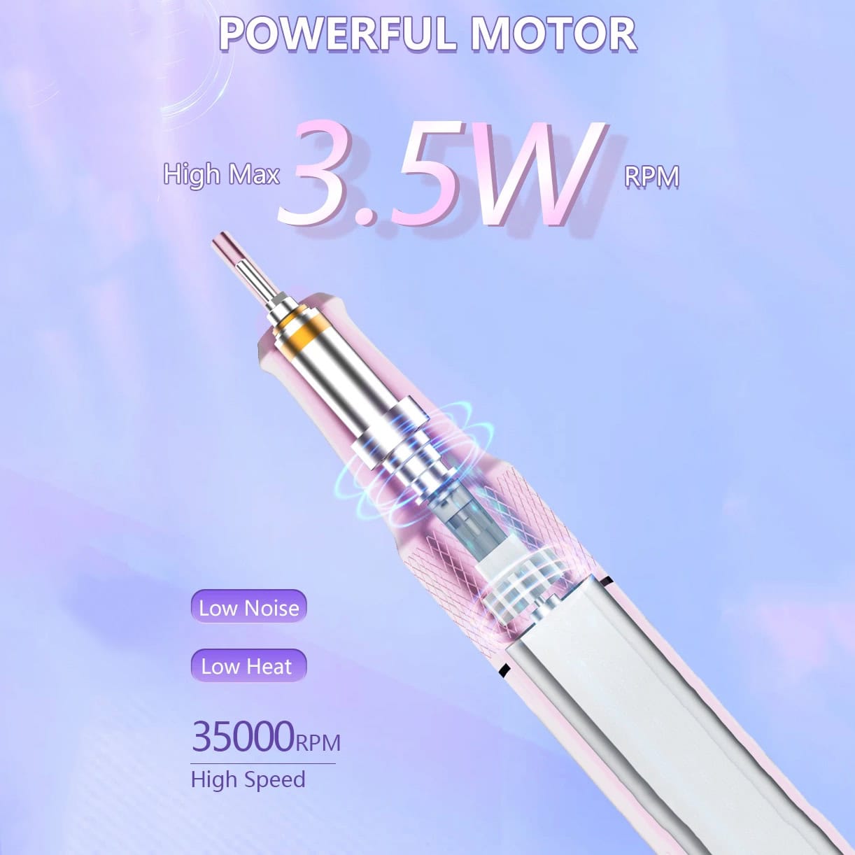 High-speed dental handpiece with 3.5W power, 3500 RPM, low noise, and low heat for professional dental procedures. Designed for precision and comfort in dental treatments.