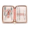 High-quality optometry tools set for eye care, including tweezers, pliers, and eye examination instruments, stored in an elegant pink case for convenience and professional use.