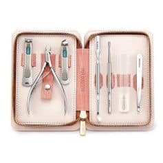 High-quality optometry tools set for eye care, including tweezers, pliers, and eye examination instruments, stored in an elegant pink case for convenience and professional use.